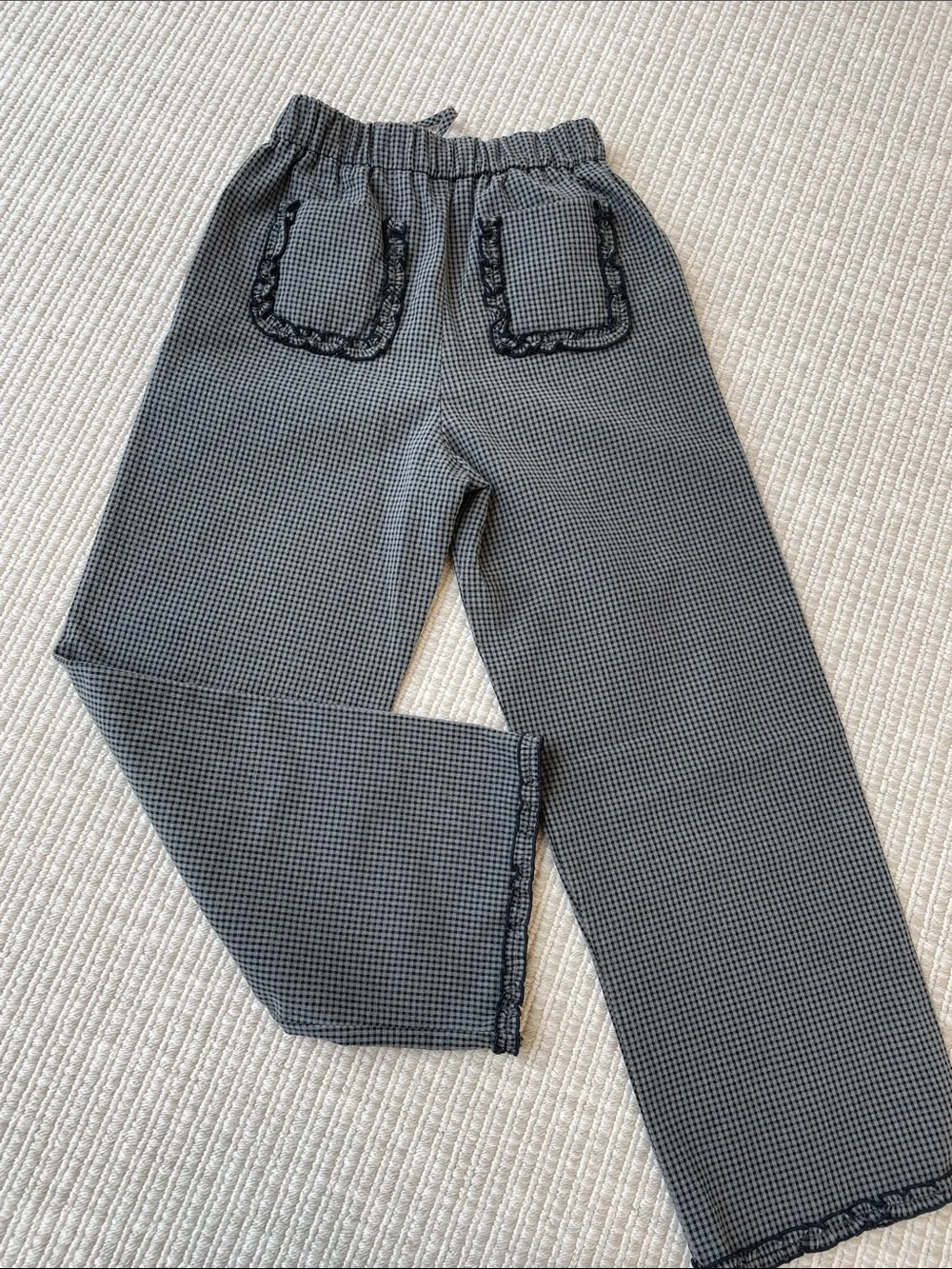 Zara Black Micro-Check Elastic-Waist Pants